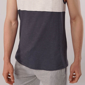 Men's Color <b>Blocked</b> Sleeveless Tank Top O-Neck Knitted Breathable Solid Casual Workout Shirt Gray and Navy - Product Image 3