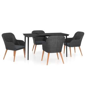 Ensemble de salle à manger de jardin noir 4 places, mobilier d'extérieur moderne, résistant aux intempéries, structure en métal, pieds en bois massif - Product Image 2
