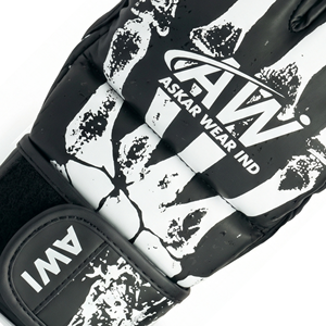 ถุงมือ Askar Wear Ind Mma แบบครึ่งนิ้ว ปิดด้วยเวลโคร พิมพ์ลายแบบ Sublimation สีดำขาว อุปกรณ์ฝึกศิลปะการต่อสู้ - Product Image 3