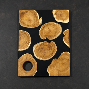 Stunning Boscage Walnut Wooden Chopping Board Features Unique Natural <b>Wood</b> Log <b>Slices</b> Embedded Within A Sleek Matte Black Resin - Product Image 1