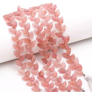 Cuentas de cuarzo rosa en forma de hoja, piedras preciosas naturales talladas a mano para la elaboración de joyas, 10-11 mm, hilo de cuentas de 8 pulgadas. - Product Image 2