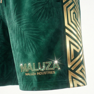 กางเกงขาสั้นผ้ากำมะหยี่ดีไซน์เนอร์สำหรับทุกเพศ พิมพ์โลโก้คริสตัล สไตล์ลำลอง ใส่สบาย ระบายอากาศได้ดี เป็นมิตรกับสิ่งแวดล้อม ทรงปกติ รุ่น Maluza - Product Image 5