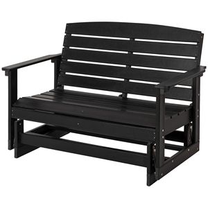 Elegante Panca a Dondolo Nera per Esterni in HDPE con Doghe, Doppia Sedia a Dondolo in Metallo Resistente per Giardino o Parco - Product Image 1