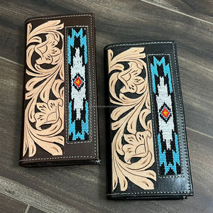 Vente en gros de long portefeuille mince en cuir usiné à la main pour hommes en cuir véritable perlé multi-fonction porte-cartes de crédit portefeuille de luxe - Product Image 4