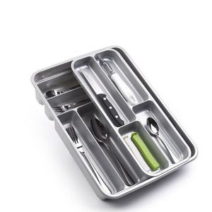 Portaposate Cubertero a 2 Scomparti in Metallo Argentato, Organizzatore per Cassetti Multifunzione, Inserto per Armadietti da Cucina - Product Image 1