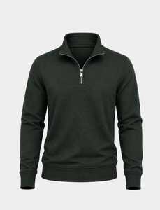 Sweat-shirt pull-over pour homme de qualité supérieure, 100% coton, col montant uni, fermeture éclair métallique, manches longues, poignets et ourlet côtelés - Product Image 1