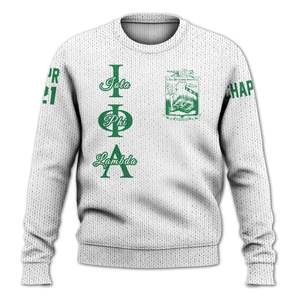 Chaqueta Universitaria Blanca Personalizada Iota Phi Lambda, Suéter Tejido de la Hermandad Iota Phi Lambda - Product Image 5
