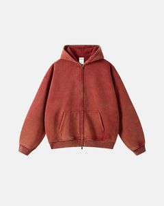 เสื้อฮู้ดซิปผู้ชาย ผ้าฟลีซ สีพื้น แขนยาว ผ้าฝ้าย เสื้อแจ็คเก็ตสตรีทแวร์ฤดูหนาว ทรงโอเวอร์ไซส์ น้ำหนัก 360 กรัม แห้งเร็ว - Product Image 1