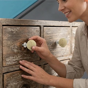 <b>Rustic</b> Wood Round Cabinet Knobs With Rope Design Easy Installation For Kitchen Furniture Handles - Product Image 4