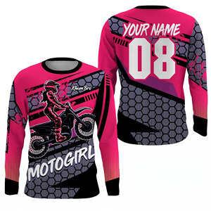 Jersey de Motocross Personalizado KhumBro para Mujer, Manga Larga, Rosa y Negro, Impresión por Sublimación, Secado Rápido, Camiseta de Carreras MX, Ropa de Motociclismo para Adultos - Product Image 1