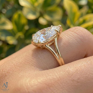 Bague de fiançailles en argent sterling 925 avec moissanite taille poire, halo caché, branches fendues, plaqué rhodium et or, cadeau de mariage pour femme - Product Image 3