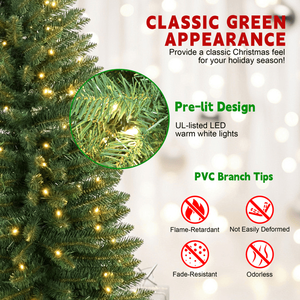7ft Artificial Christmas <b>Tree</b> with 469 PVC <b>Branch</b> Tips Warm White LED 200L Foldable Base Indoor Holiday Decor Green Pencil Style - Product Image 6