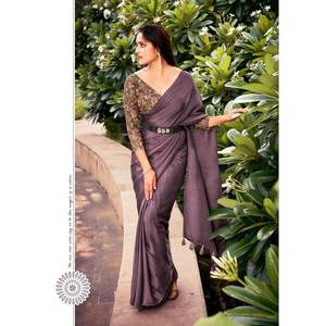 DISEÑADOR DEVSENA SAIN SAREE CON TRABAJO DE SECUENCIA BLUSA DESCOSTADA VINO - Product Image 1