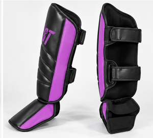 Protections de tibias de boxe violet-noir en cuir PU rembourré pour l'entraînement de Muay Thai, MMA et arts martiaux - Product Image 5