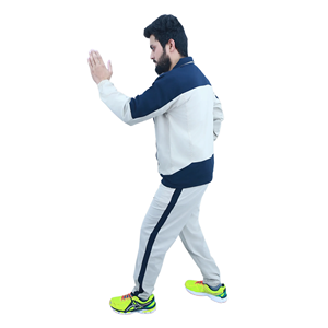 Ensemble de survêtement sportif bleu marine et blanc pour homme, fermeture éclair intégrale, respirant, en polyester et coton, coupe classique, poches latérales, idéal pour le printemps - Product Image 4