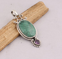 Pendentif en turquoise tibétaine naturelle serti de pierres, en argent sterling 925, vente en gros, pierre précieuse turquoise authentique, fait main