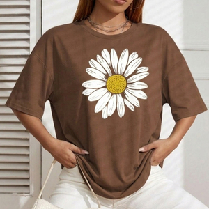 เสื้อยืดผู้หญิงลายดอกไม้สุดฮิต คุณภาพสูง ผ้าฝ้ายนุ่มสบาย พิมพ์ลายสกรีน เสื้อยืดผู้หญิงน้ำหนักเบา - Product Image 1
