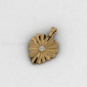 Pendentif disque médaillon floral soleil 20x30mm en argent 925 plaqué or 18 carats avec diamant CZ, breloque personnalisée, bijoux fins pour elle - Product Image 3