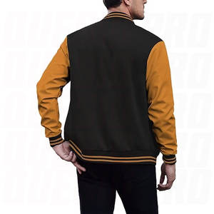 Blouson universitaire homme tendance avec manches en cuir, coupe ajustée, style baseball, veste bomber classique athlétique streetwear boutonnée - Product Image 4