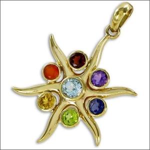 Pendentif Chakra en argent sterling 925 avec breloques énergétiques plaquées multi-pierres avec diamant et perle comme pierres principales - Product Image 1