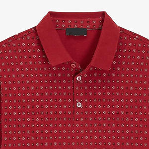 Men's Red Dot Pattern Short Sleeve Cotton Polo Shirt Button <b>Down</b> Casual Wear Regular Fit Knitted - Product Image 4