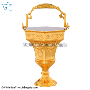 Seau à eau bénite robuste à 6 coins |   Seau à eau bénite liturgique en laiton – Export Corporation - Product Image 2