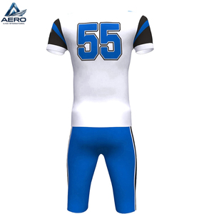 Uniforme de Fútbol Americano con Logotipo y Diseño Personalizados, Sublimado, Color Blanco y Azul, para Venta al Por Mayor - Product Image 2