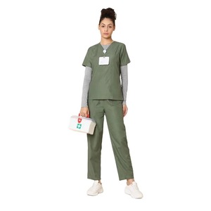 Uniforme Médico Unisex Gris de Manga Corta con Cuello en V, Cordones Delanteros y Bolsillos, MANTIC ENTERPRISES, 94% Poliéster, 6% Elastano - Product Image 2