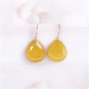 YELLOW MONALISA PEAR SHAPE GEMSTONE 925 STERLING <b>SILVER</b> <b>DANGLE</b> <b>EARRINGS</b> YELLOW MONALISA GEMSTONE <b>EARRINGS</b> WITH TRENDY DESIGN - Product Image 3