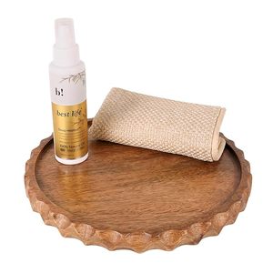 Plateau décoratif en bois moderne, plateau de service rond à bord festonné, décoration de table pour salon, table basse, mariage - Product Image 1