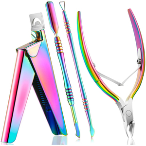 Ensemble de coupe-ongles en acrylique 4 en 1 et pousse-cuticules, outil de soin des ongles, ensemble de coupe-ongles en acier inoxydable, finition arc-en-ciel - Product Image 6
