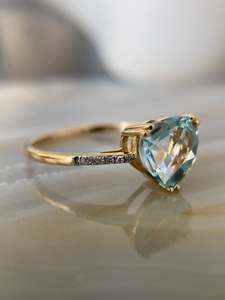 Bague de mariage tendance en argent sterling S925 avec pierre précieuse aigue-marine, zircon taille fleur de glace et diamant taille cœur à motif géométrique - Product Image 2