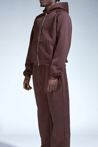 Ensemble de survêtement unisexe marron à capuche avec fermeture éclair intégrale, couleur unie, sweat-shirt et pantalon décontractés pour adultes, idéal pour l'automne - Product Image 3