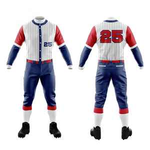 Ensemble uniforme de baseball pour hommes, manches longues, boutons sur le devant, maillot sublimé avec numéro 21, polyester respirant, vêtements d'équipe - Product Image 4