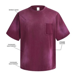Camiseta de Manga Corta para Hombre, Talla Grande, Color Morado, Cuello Redondo, con Bolsillo, Estilo Casual, 100% Algodón Jersey, Color Sólido - Product Image 2