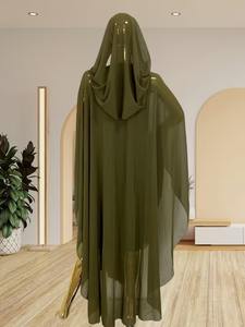 Abaya tendance en cuir véritable avec sequins et strass, manches cloche, style inspiré du Moyen-Orient et d'Afrique pour femme - Product Image 3