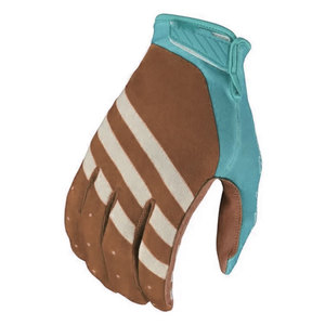 Gants de course compatibles avec les écrans tactiles, à doigts entiers, rayures marron et blanches, accents turquoise, respirants, fermeture auto-agrippante, unisexe, pour le cyclisme - Product Image 1