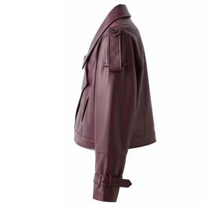 Chaquetas de Cuero Genuino Borgoña Clásicas de Moda para Mujer, Chaquetas Vintage con Logotipo Personalizado, Chaqueta de Cuero Corta, Ropa Urbana - Product Image 4