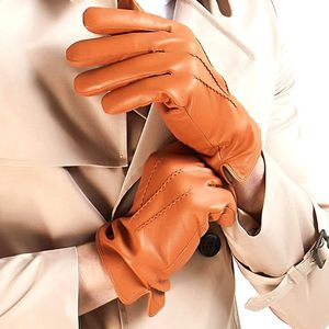 Gants en cuir pour poignets, non doublés, thermiques, chauds, pour l'hiver, usage quotidien, style uni - Product Image 4