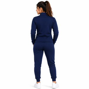<b>Womens</b> <b>Navy</b> <b>Blue</b> Hooded Fleece Tracksuit Set Full Zip Jacket <b>Jogger</b> Pants Athletic Sportswear Gym Training Workout Suit - Product Image 2