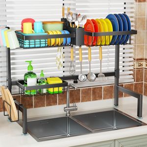 Scolapiatti a 2 livelli da posizionare sopra il lavello, grande scaffale da cucina per la maggior parte dei lavelli, drenaggio efficace per la conservazione delle stoviglie - Product Image 5