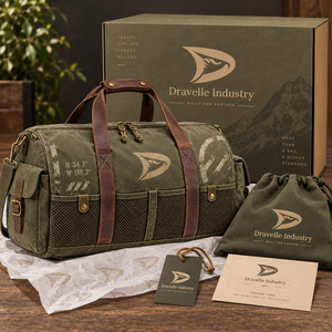 Sac de voyage en toile robuste de 16 oz, style sac de voyage avec poignées en cuir, exportation directe - Product Image 3