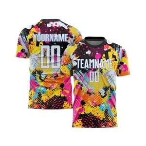 Camiseta de Fútbol Sublimada Personalizada, Diseño de Llama Azul y Negra, Cuello Redondo, Manga Corta, Absorbe la Humedad, Nombre del Equipo Impreso, para Hombre Adulto - Product Image 6