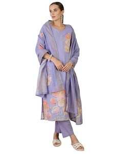 Ensemble Kurta et pantalon droit en lin imprimé floral pour femme avec dupatta - Product Image 1