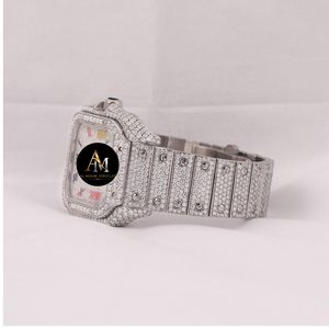 Elegant Quartz Movement ETA Stainless Steel <b>Roman</b> Hip Hop Style Luxury VVS Moissanite Watch Analog Dial Glass Auto Date Unisex - Product Image 1