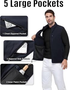 Gilet classique pour homme, bleu marine, sans manches, à fermeture éclair intégrale, col montant, décontracté, pour l'extérieur, veste utilitaire à superposer - Product Image 4