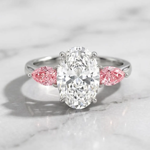 Bague de fiançailles en platine avec diamant ovale de 4,5 carats, or 14K 10K avec accents de diamants roses, certifiée IGI, bague classique pour femme - Product Image 3