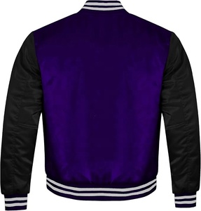 Veste universitaire rétro décontractée en satin, manches contrastées bicolores avec ligne blanche, veste unisexe style Letterman - Product Image 2