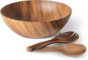 Bol en bois fait main, personnalisé, écologique, design moderne, avec revêtement en silicone, pour salade et service alimentaire, ustensiles de cuisine - Product Image 5