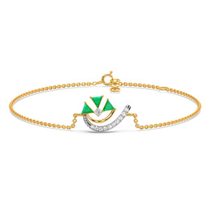 Bracelet en diamant vert triangulaire avec chaîne en or jaune et motif géométrique central incurvé - Product Image 1